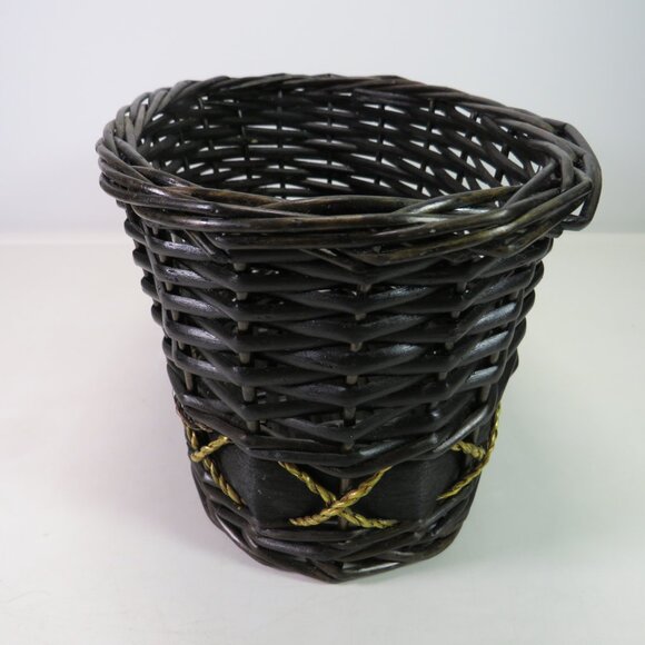Black Wicker Oval Basket no handle no gloss gold rope x accent 10.5x6.5" wide - Picture 6 of 10